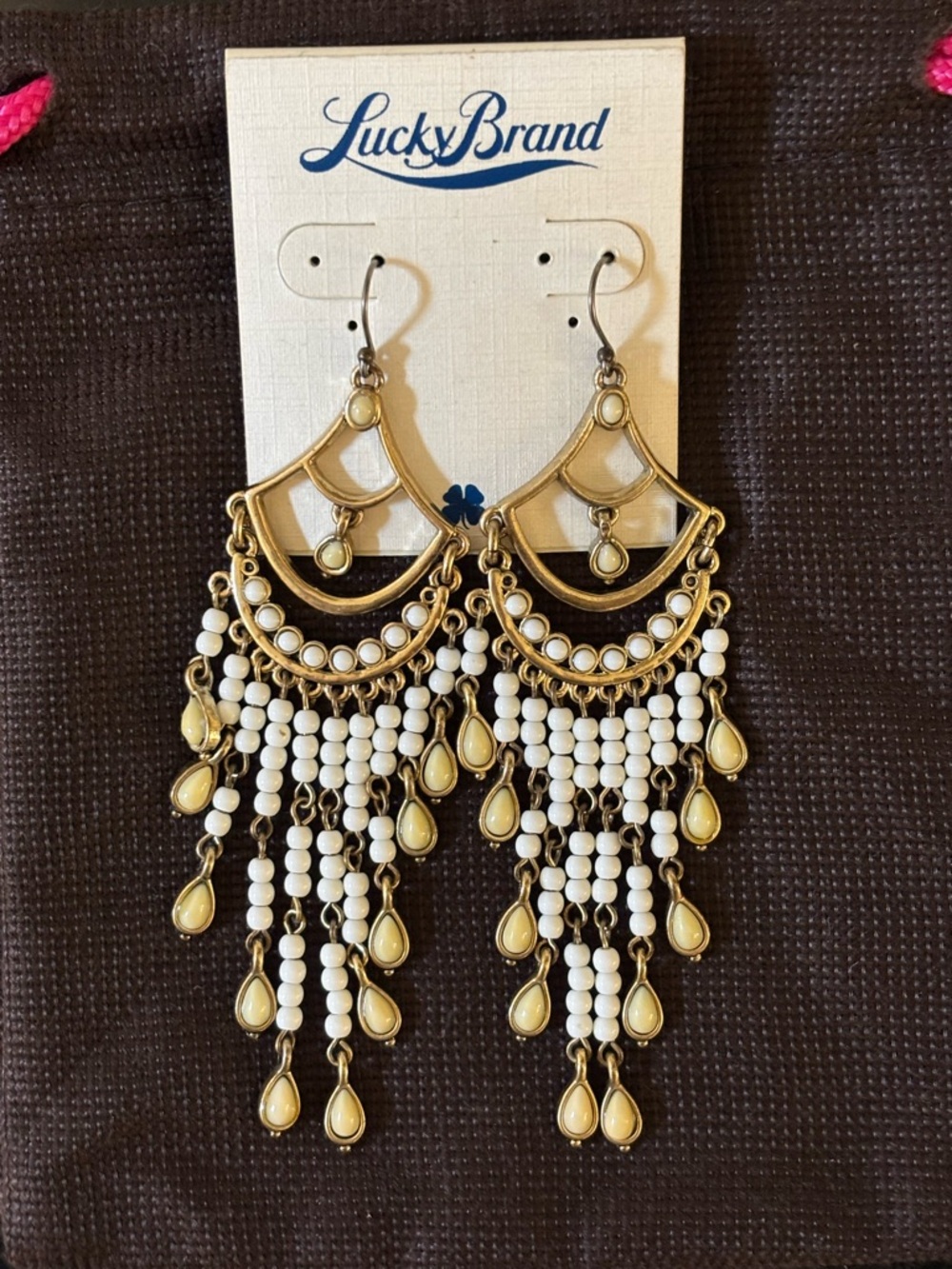 Lucky Brand Gold-Tone Chandelier Earrings with White Beads